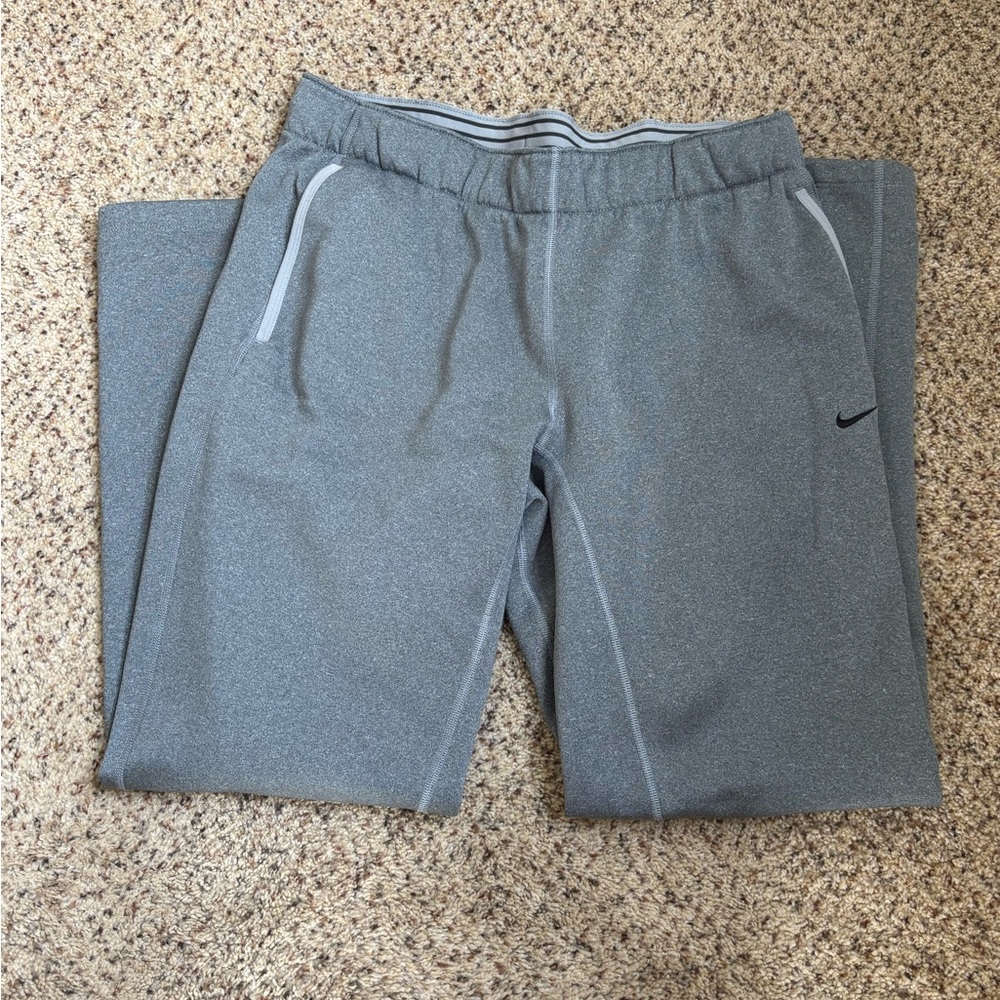 Nike Therma Fit Light Gray Athletic Joggers with Black Swoosh